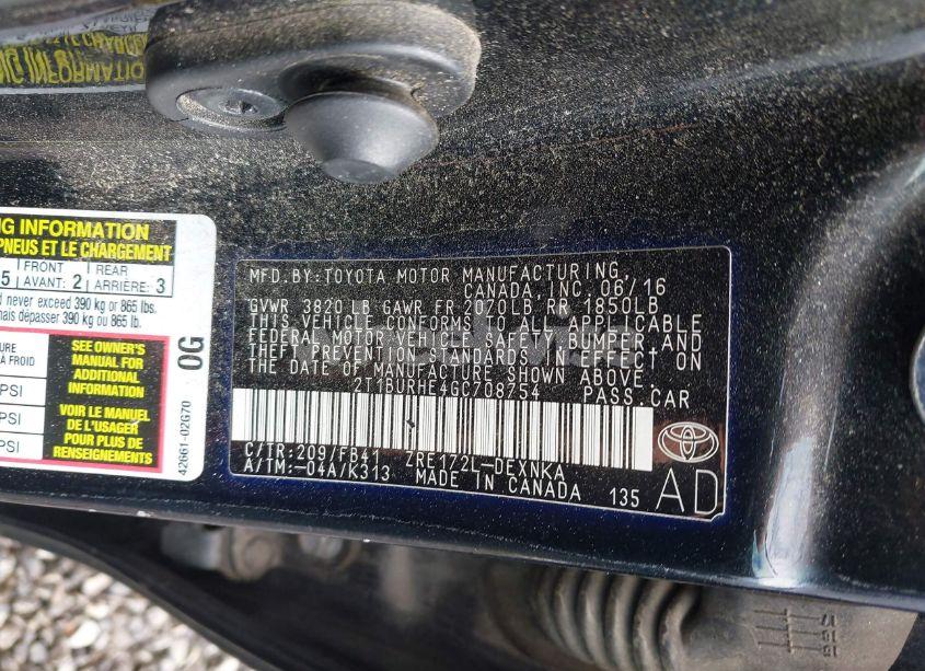 Photo 9 of 2016 Toyota Corolla LE (VIN 2T1BURHE4GC708754)