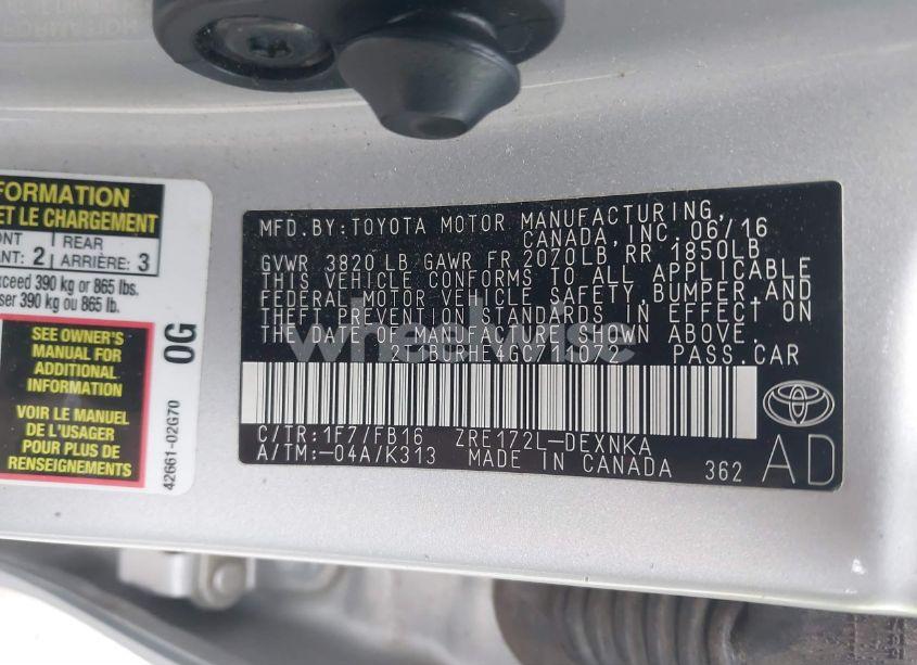 Photo 9 of 2016 Toyota Corolla LE (VIN 2T1BURHE4GC711072)