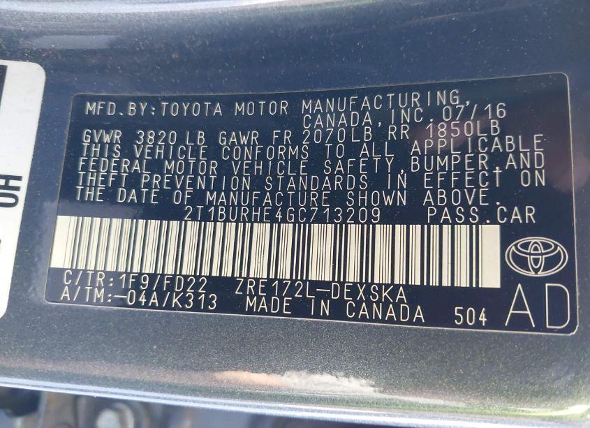 Photo 9 of 2016 Toyota Corolla S PLUS (VIN 2T1BURHE4GC713209)