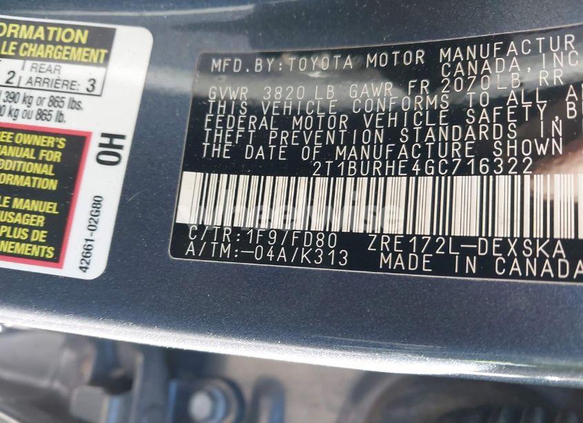 Photo 9 of 2016 Toyota Corolla S PLUS (VIN 2T1BURHE4GC716322)