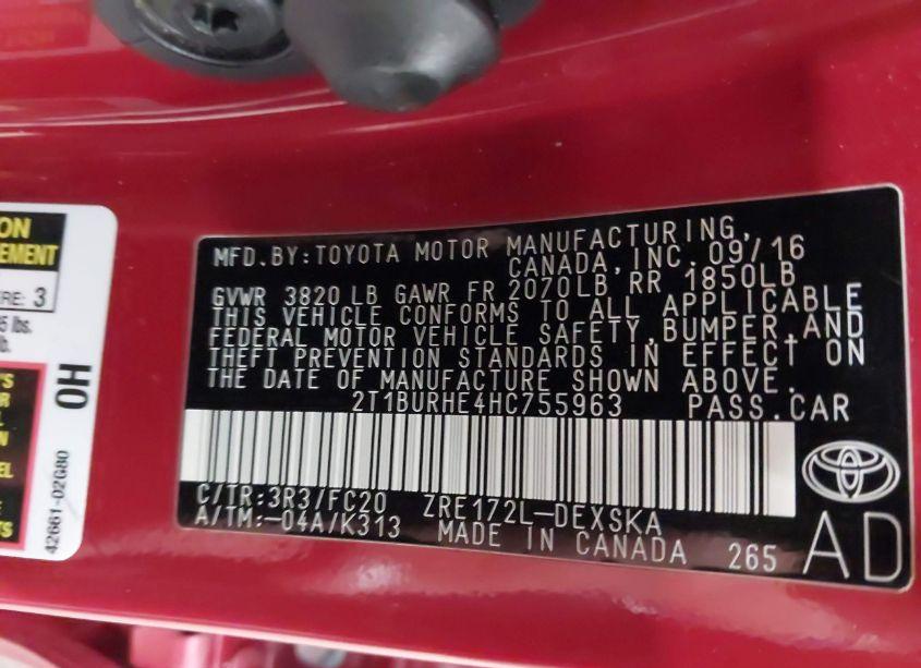 Photo 9 of 2017 Toyota Corolla SE (VIN 2T1BURHE4HC755963)