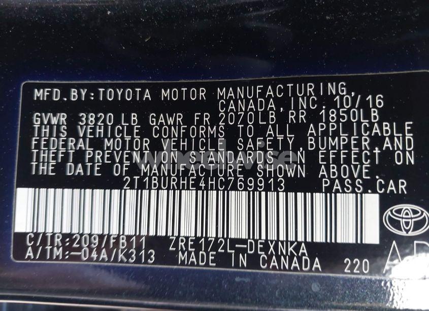 Photo 9 of 2017 Toyota Corolla L/LE/XLE/SE/XSE (VIN 2T1BURHE4HC769913)