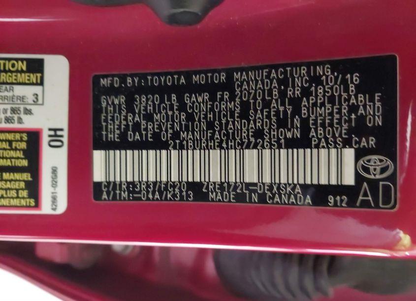 Photo 9 of 2017 Toyota Corolla SE (VIN 2T1BURHE4HC772651)