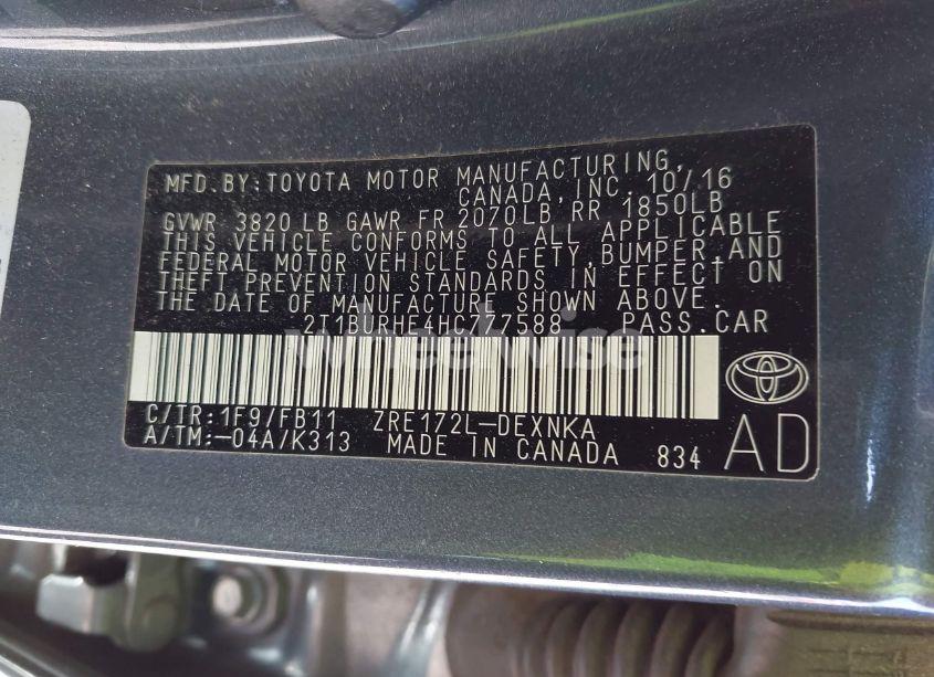 Photo 9 of 2017 Toyota Corolla LE (VIN 2T1BURHE4HC777588)