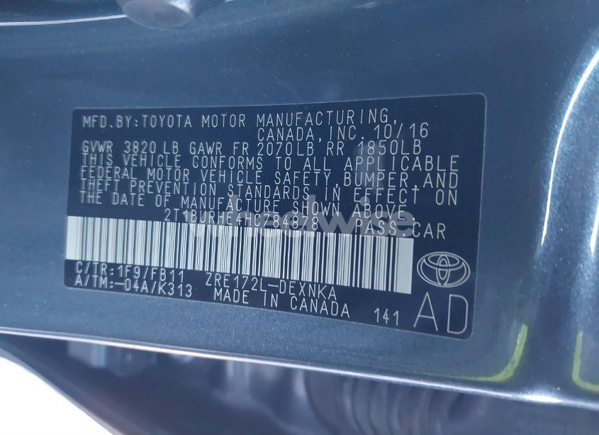 Photo 9 of 2017 Toyota Corolla LE (VIN 2T1BURHE4HC784878)