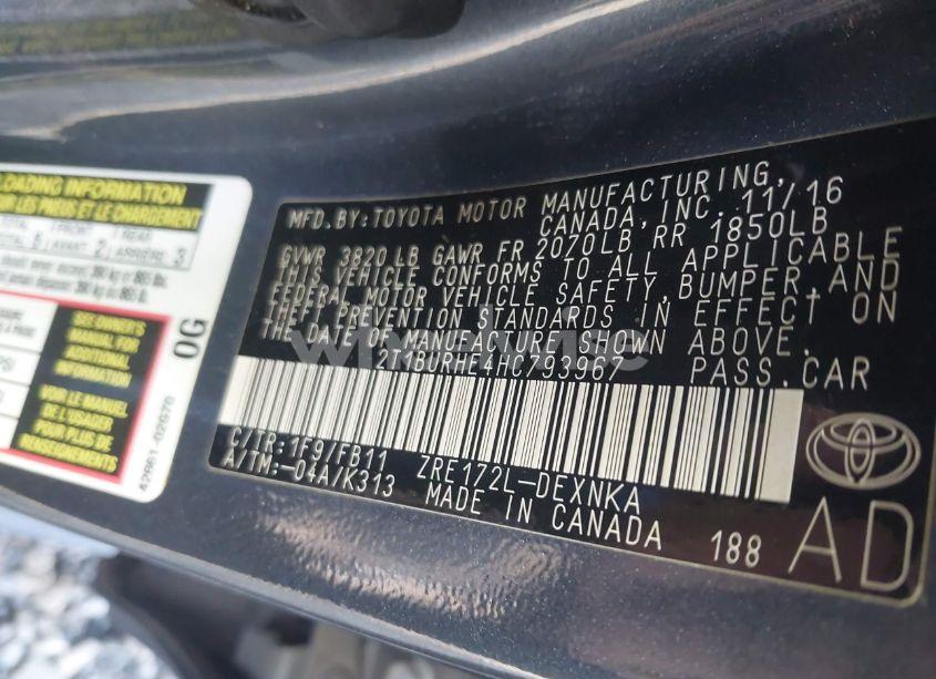 Photo 9 of 2017 Toyota Corolla LE (VIN 2T1BURHE4HC793967)