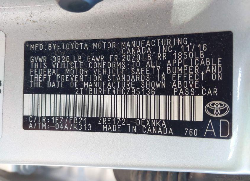 Photo 9 of 2017 Toyota Corolla LE (VIN 2T1BURHE4HC795136)