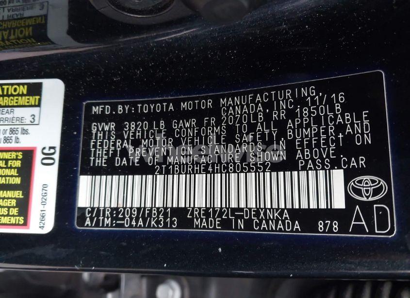 Photo 9 of 2017 Toyota Corolla LE (VIN 2T1BURHE4HC805552)