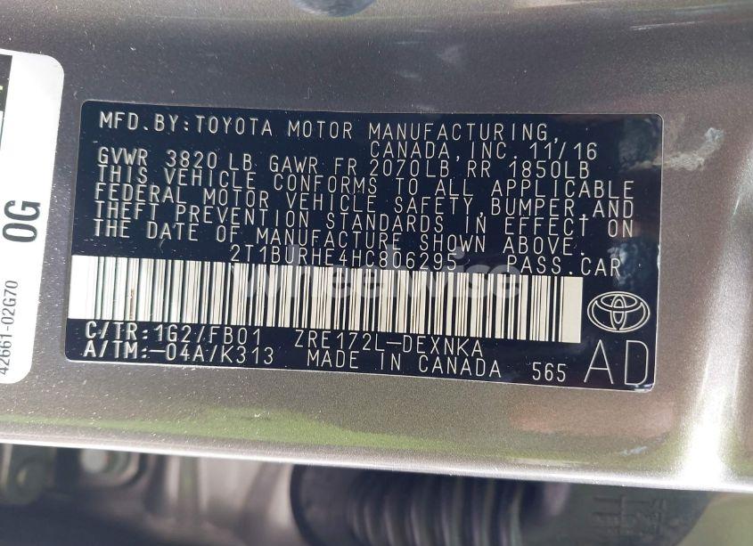 Photo 9 of 2017 Toyota Corolla LE (VIN 2T1BURHE4HC806295)