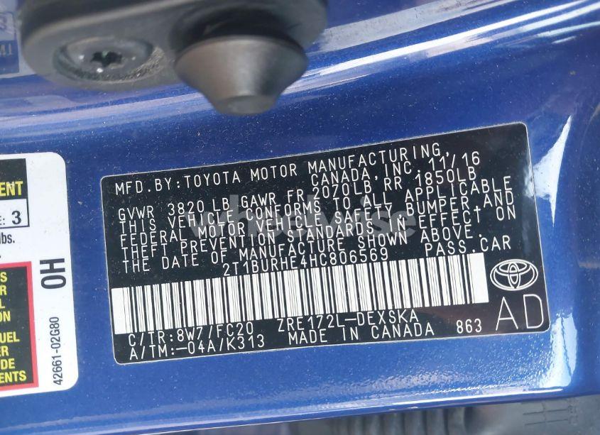 Photo 9 of 2017 Toyota Corolla SE (VIN 2T1BURHE4HC806569)