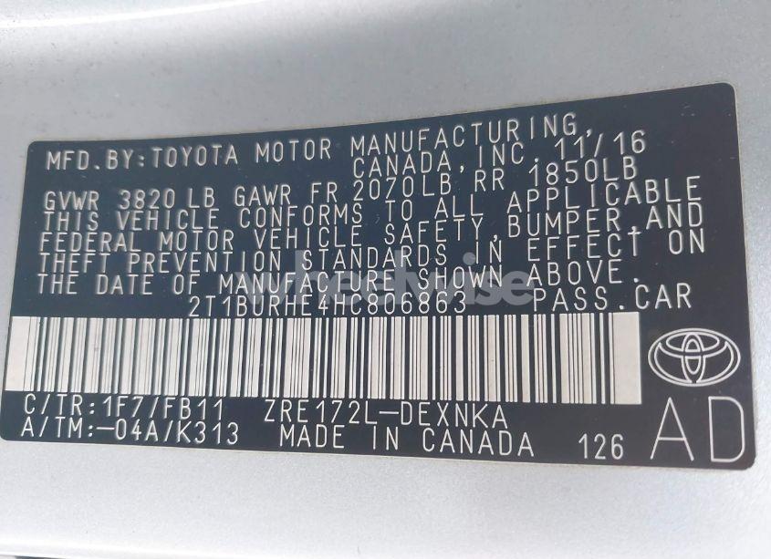 Photo 9 of 2017 Toyota Corolla LE (VIN 2T1BURHE4HC806863)