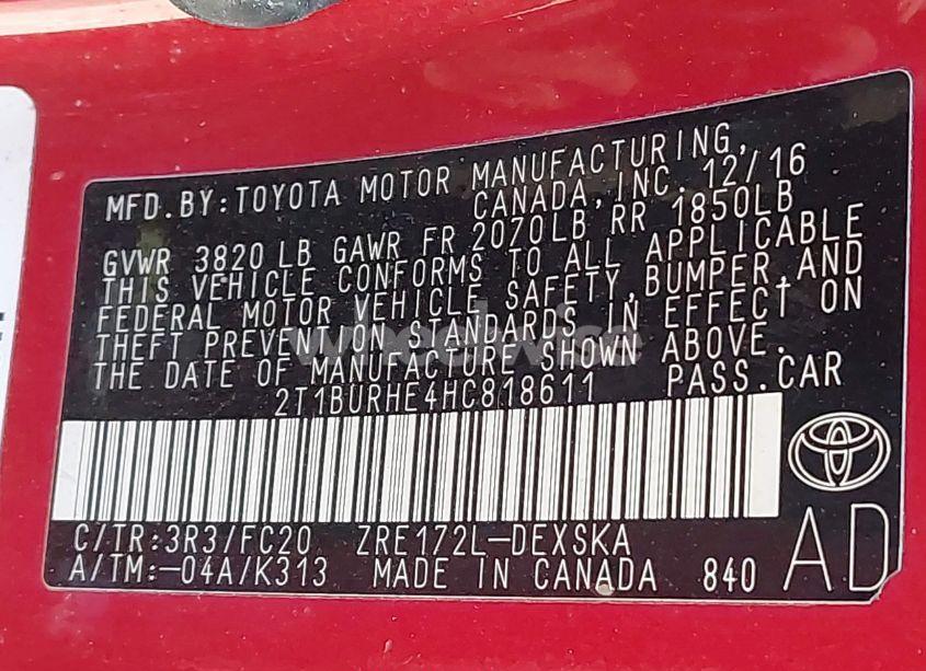 Photo 9 of 2017 Toyota Corolla L/LE/XLE/SE/XSE (VIN 2T1BURHE4HC818611)