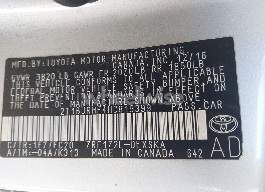 Photo 9 of 2017 Toyota Corolla SE (VIN 2T1BURHE4HC819399)