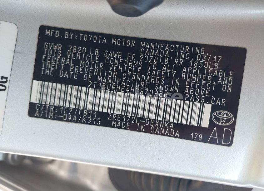 Photo 9 of 2017 Toyota Corolla LE (VIN 2T1BURHE4HC870966)