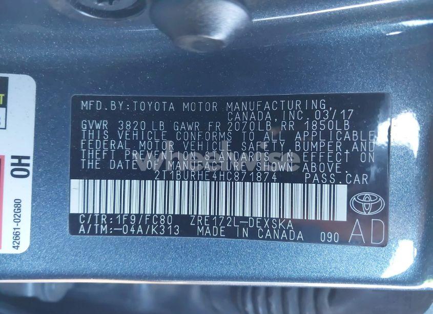 Photo 9 of 2017 Toyota Corolla SE (VIN 2T1BURHE4HC871874)