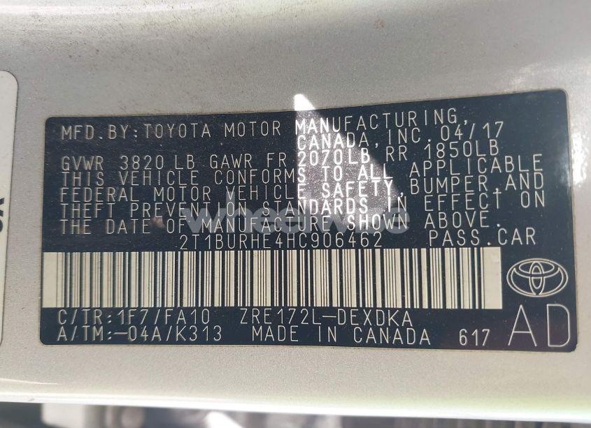 Photo 9 of 2017 Toyota Corolla L (VIN 2T1BURHE4HC906462)