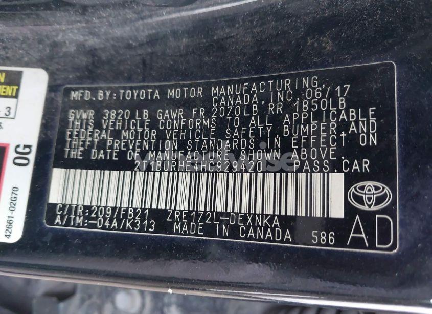 Photo 9 of 2017 Toyota Corolla LE (VIN 2T1BURHE4HC929420)