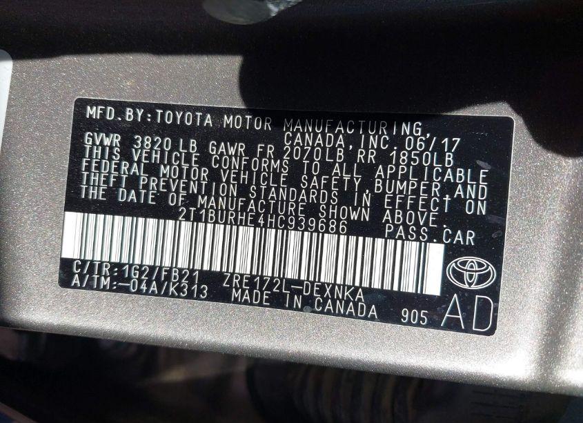 Photo 9 of 2017 Toyota Corolla LE (VIN 2T1BURHE4HC939686)