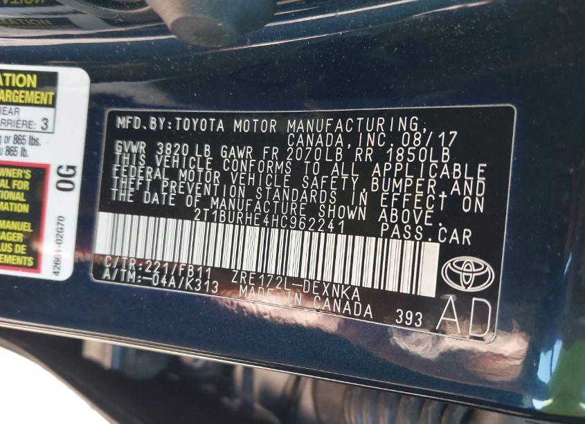 Photo 9 of 2017 Toyota Corolla LE (VIN 2T1BURHE4HC962241)