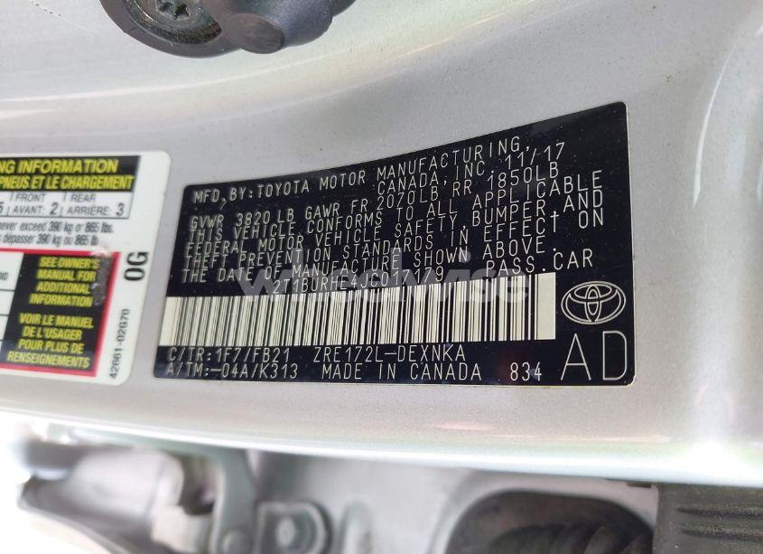 Photo 9 of 2018 Toyota Corolla LE (VIN 2T1BURHE4JC017179)