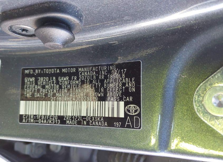 Photo 9 of 2018 Toyota Corolla L/LE/XLE/SE/XSE (VIN 2T1BURHE4JC029610)