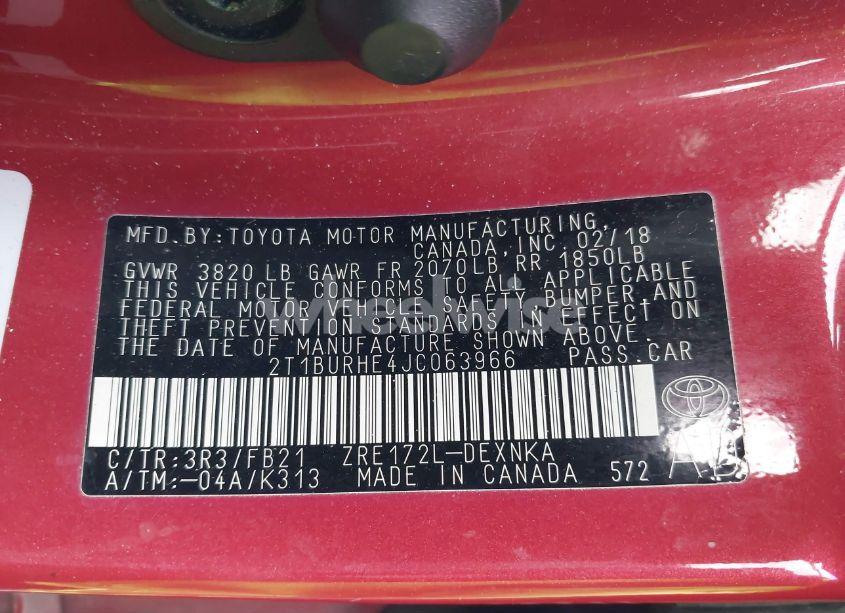 Photo 9 of 2018 Toyota Corolla LE (VIN 2T1BURHE4JC063966)