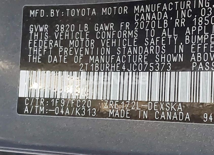 Photo 9 of 2018 Toyota Corolla SE (VIN 2T1BURHE4JC075373)