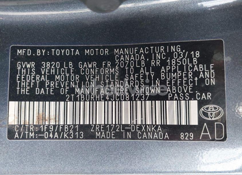 Photo 9 of 2018 Toyota Corolla LE (VIN 2T1BURHE4JC081237)