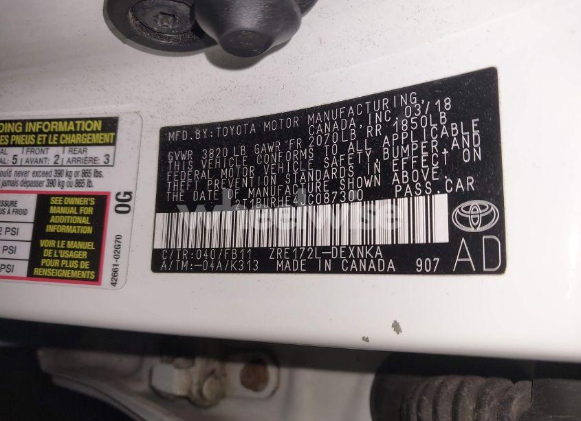 Photo 9 of 2018 Toyota Corolla LE (VIN 2T1BURHE4JC087300)