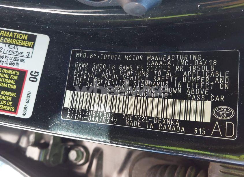 Photo 9 of 2018 Toyota Corolla LE (VIN 2T1BURHE4JC101101)