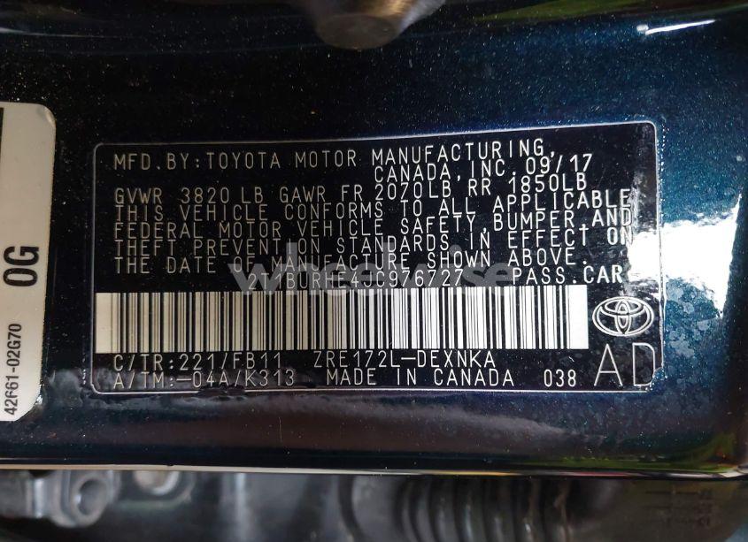 Photo 9 of 2018 Toyota Corolla LE (VIN 2T1BURHE4JC976727)