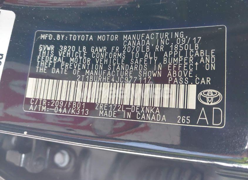 Photo 9 of 2018 Toyota Corolla LE (VIN 2T1BURHE4JC977117)