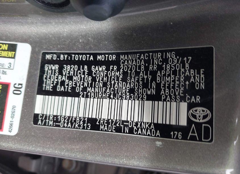 Photo 9 of 2018 Toyota Corolla LE (VIN 2T1BURHE4JC983029)