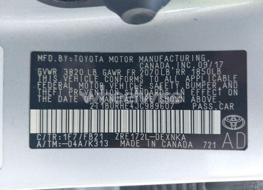 Photo 9 of 2018 Toyota Corolla LE (VIN 2T1BURHE4JC989607)