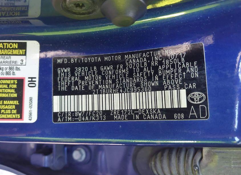 Photo 9 of 2018 Toyota Corolla SE (VIN 2T1BURHE4JC995360)