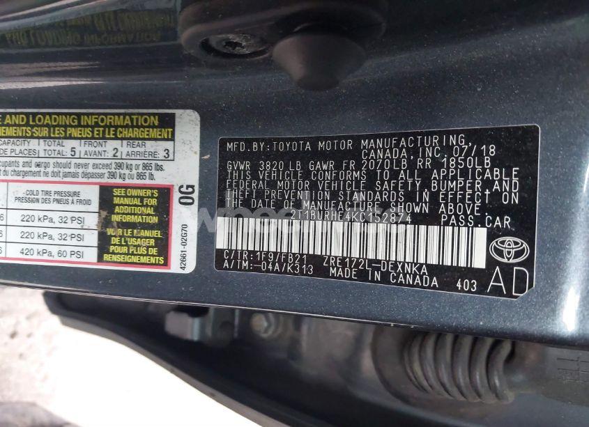 Photo 9 of 2019 Toyota Corolla LE (VIN 2T1BURHE4KC152874)