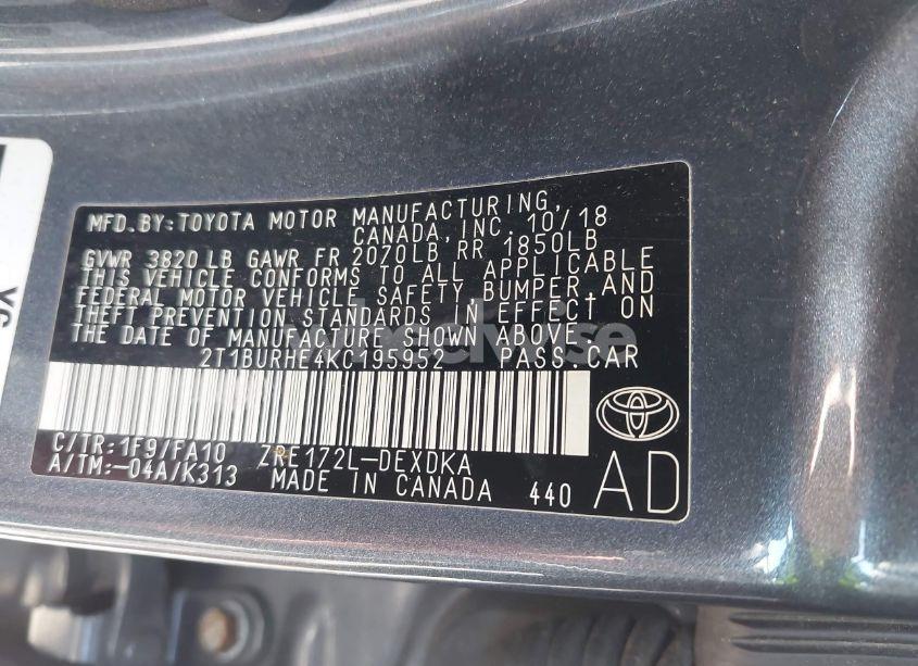 Photo 9 of 2019 Toyota Corolla L (VIN 2T1BURHE4KC195952)