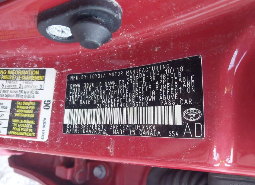 Photo 9 of 2019 Toyota Corolla LE (VIN 2T1BURHE4KC196082)