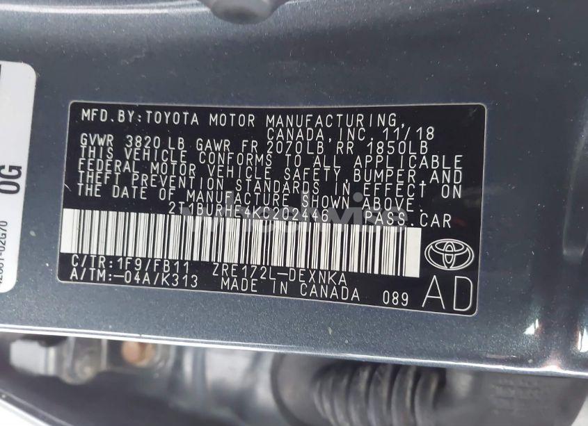 Photo 9 of 2019 Toyota Corolla LE (VIN 2T1BURHE4KC202446)