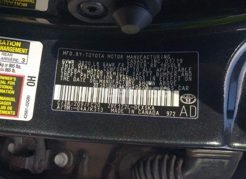 Photo 9 of 2019 Toyota Corolla SE (VIN 2T1BURHE4KC240520)