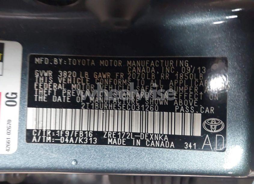 Photo 9 of 2014 Toyota Corolla LE (VIN 2T1BURHE5EC031260)