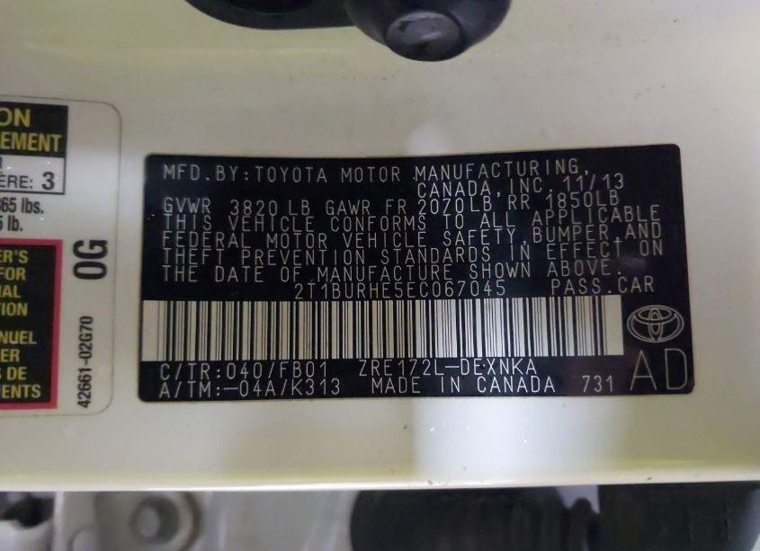 Photo 9 of 2014 Toyota Corolla LE (VIN 2T1BURHE5EC067045)