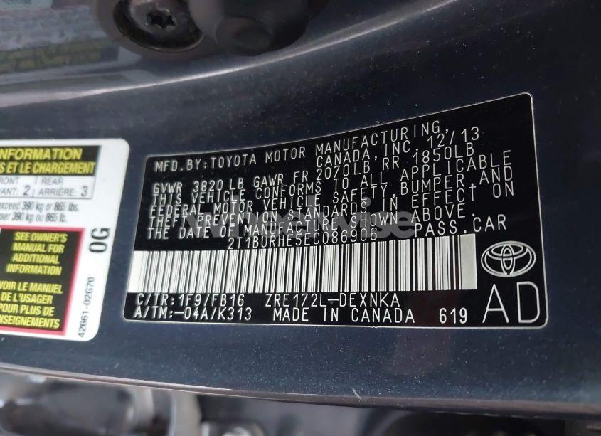 Photo 9 of 2014 Toyota Corolla LE (VIN 2T1BURHE5EC086906)