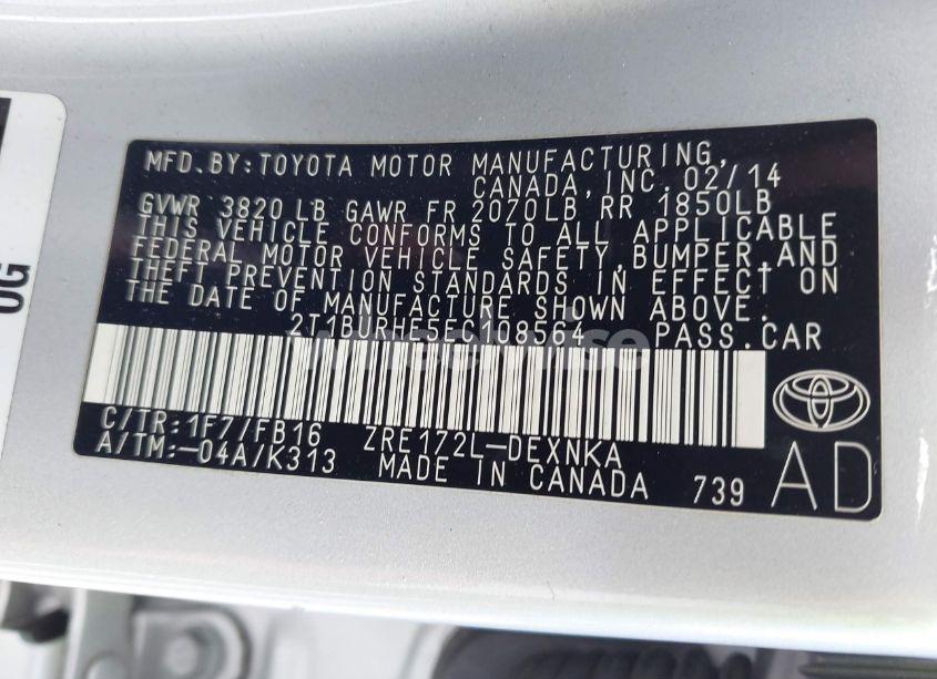 Photo 9 of 2014 Toyota Corolla LE (VIN 2T1BURHE5EC108564)