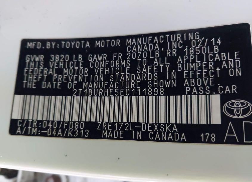 Photo 9 of 2014 Toyota Corolla S PLUS (VIN 2T1BURHE5EC111898)