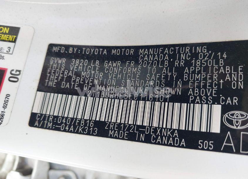 Photo 9 of 2014 Toyota Corolla LE PLUS (VIN 2T1BURHE5EC116101)