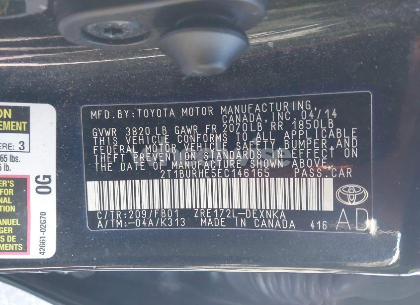 Photo 9 of 2014 Toyota Corolla LE (VIN 2T1BURHE5EC146165)