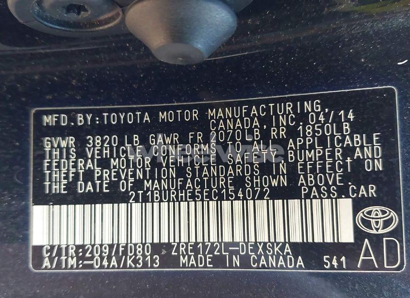 Photo 9 of 2014 Toyota Corolla S PLUS (VIN 2T1BURHE5EC154072)