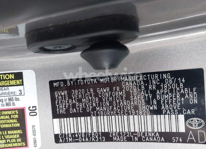 Photo 9 of 2014 Toyota Corolla LE (VIN 2T1BURHE5EC191820)