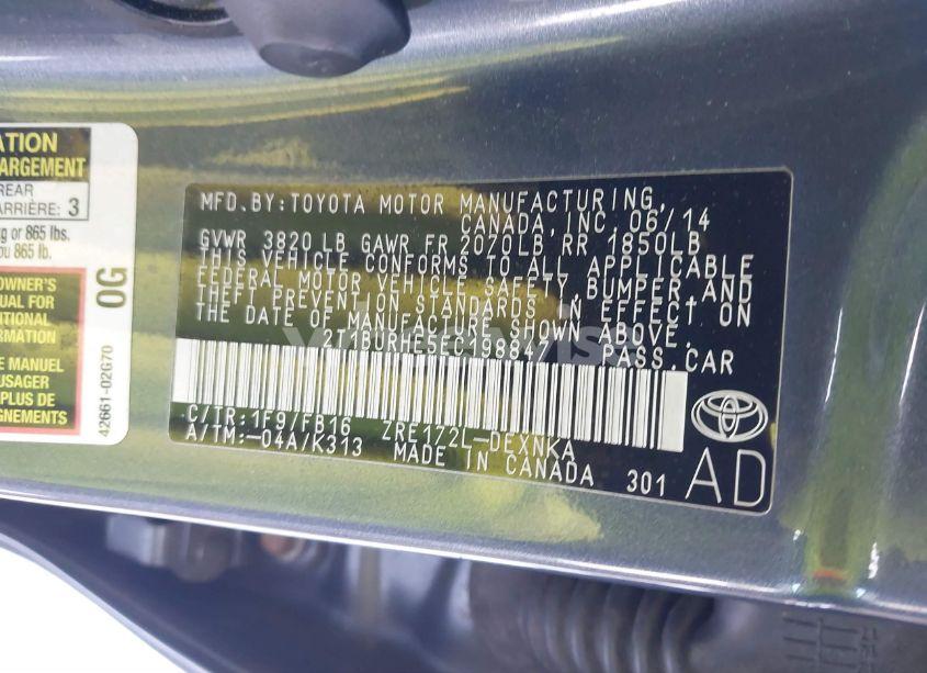 Photo 9 of 2014 Toyota Corolla LE (VIN 2T1BURHE5EC198847)